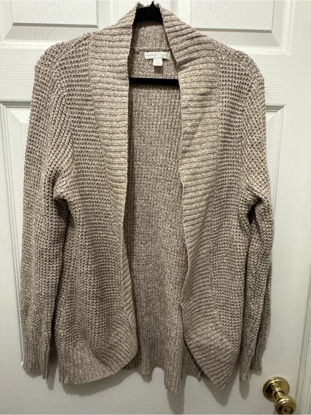 New York & Company Open-Front Knit Cardigan - Beige Taupe sz L